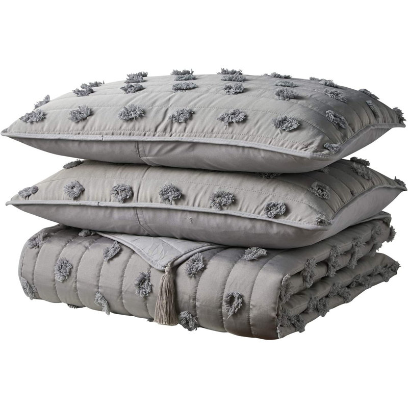 Ensemble de courtepointe Mudd, 2 pièces pour lit simple, gris, Courtepointe pour lit simple + 1 taie décorative 