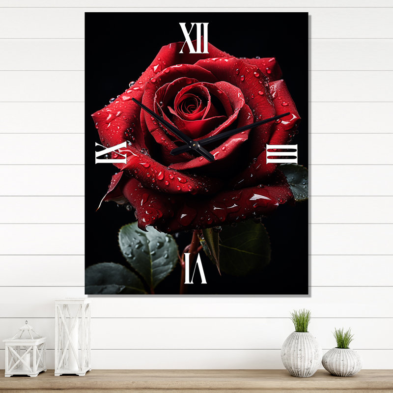 Horloge murale florale rouge et noire Elegance I, H 40 po x l 30 po x P 1 po