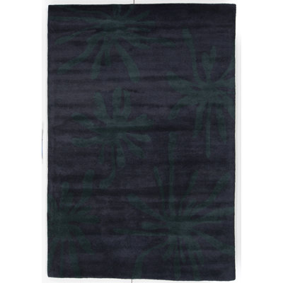 Rutherford Authentic Hand-Tufted Handmade Dark Green & Navy Modern Floral Wool Area Rug
