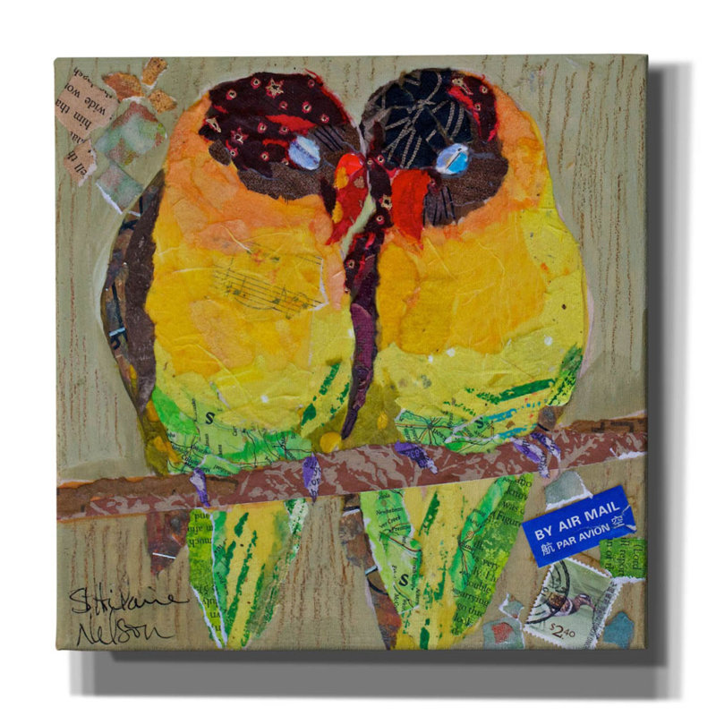 «Lovebirds Yelllow» par St. Hilaire Elizabeth, art mural sur toile, H 37 po x l 37 po x P 1,5 po