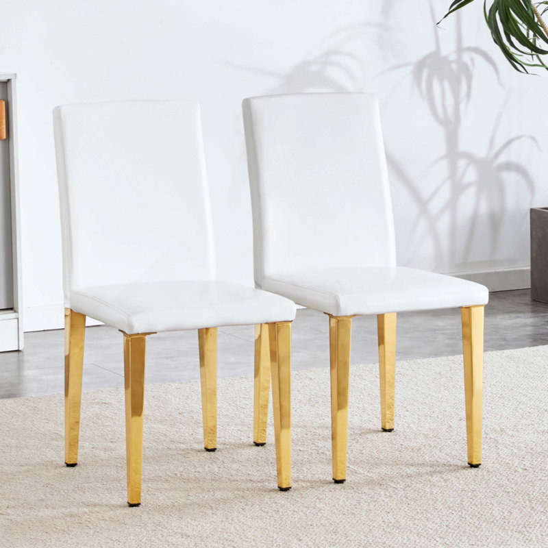 Ensemble de 2 chaises à dossier en cuir de polyuréthane avec pieds en métal, conception ergonomique pour le confort et le style dans les intérieurs modernes