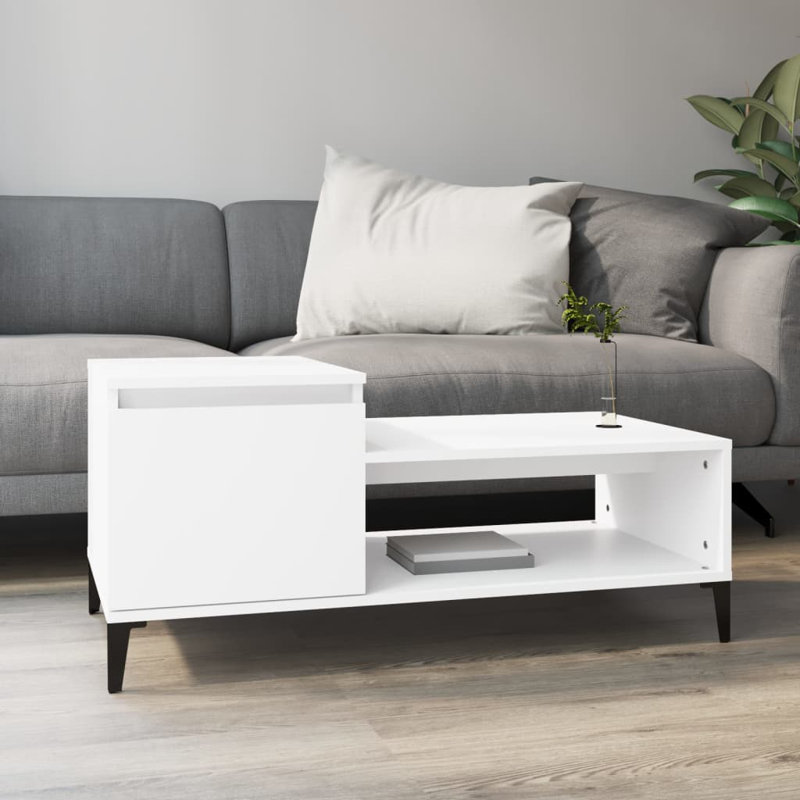 Four Leg Coffee Table with Storage, White