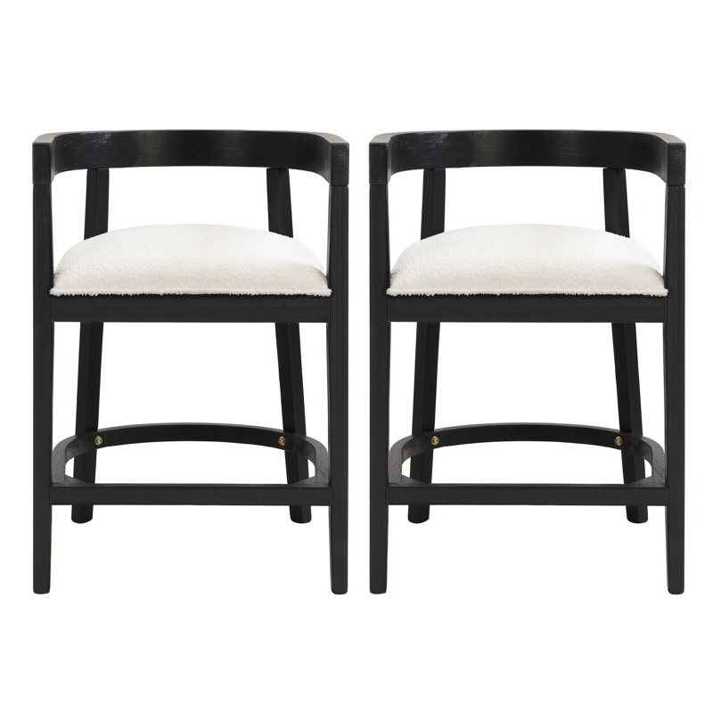 Upholstered Counter Stool with Solid Wood Frame, Black, 33