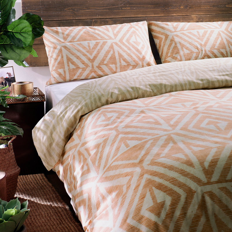 Geometric Shapes Duvet Cover Set with Pillowcases, Terracotta, King Duvet Cover + 2 Standard Pillowcases