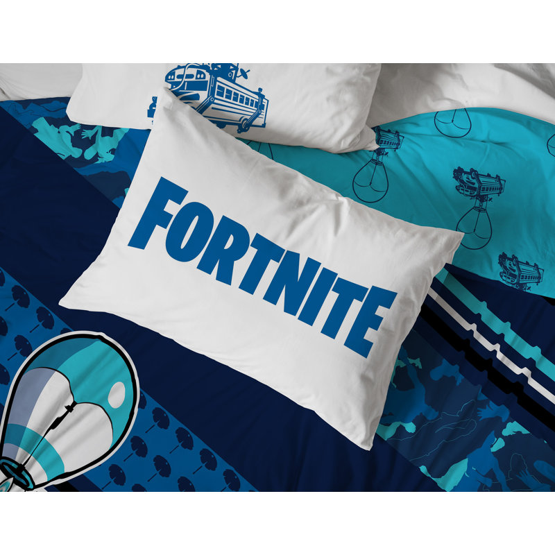Level Up Fortnite Battle Bus 7 Piece Bedding Set w/ Sham, Queen Comforter + 6 Additional Pieces