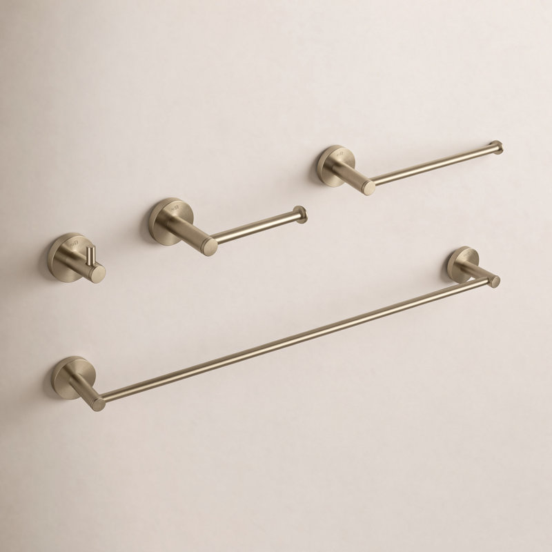 Circular 4 - Piece Bathroom Hardware Set, Brush Gold
