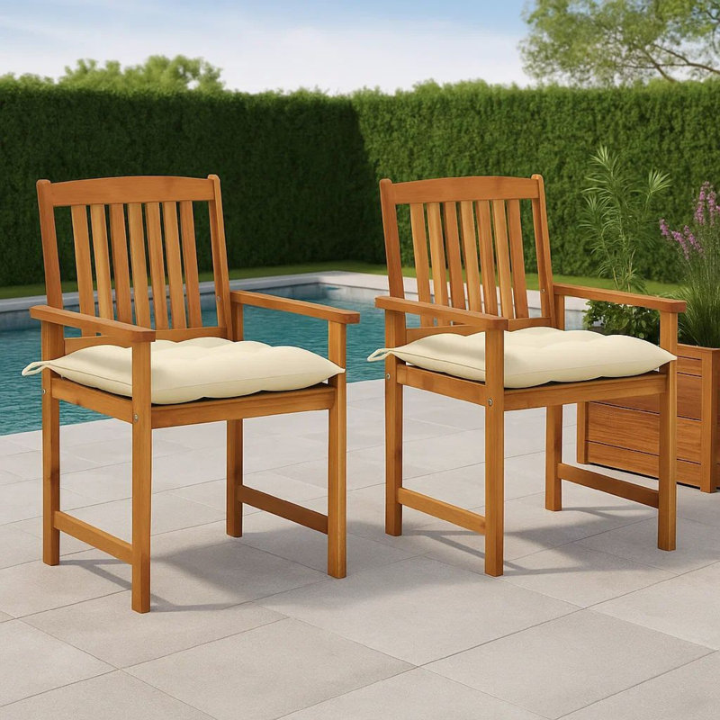 Ensemble de 2 chaises d'appoint d'extérieur Blaire, bois d'acacia, coussins, Crème, crème