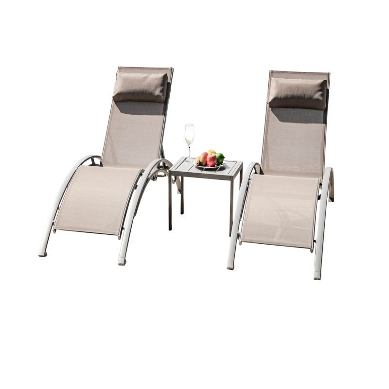 Chaise longue de piscine 3 pièces - Mobilier d'extérieur réglable en aluminium avec table d'appoint en métal pour terrasse de jardin près de la piscine 5 positions