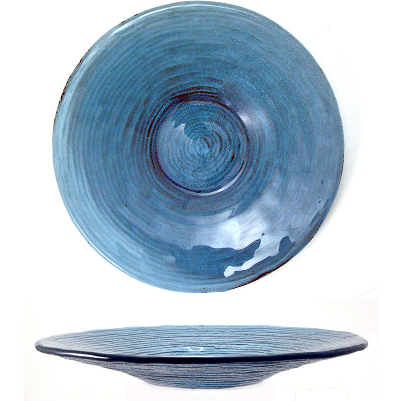 Turgla Home Glass Serving Bowl, Blue, 1.75" H x 11.75" W x 11.75" D