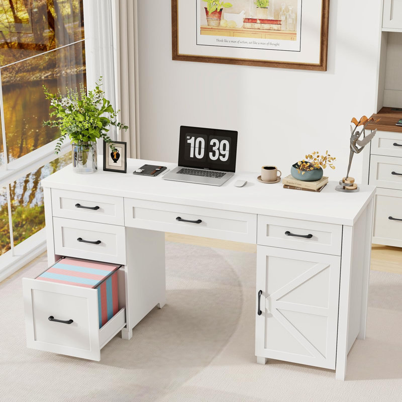 Bureau de direction à 7 tiroirs Farmhouse, Cream White