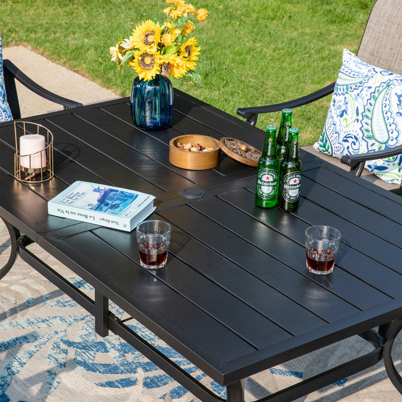Rectangular Steel Outdoor Dining Table Umbrella Hole , 60 " W 38 " D