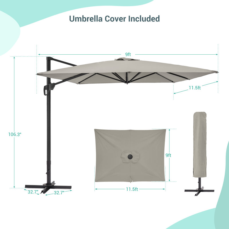 Parasol en porte-à-faux 11,5 pi x 9 pi Shavonne, Gris clair