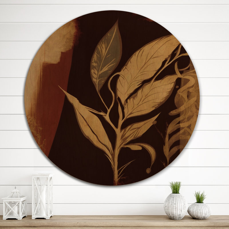 Terra Cotta Chocolate Leaves I - Paysage forêt, impression sur bois brun, H 29 po x l 29 po x P 1 po