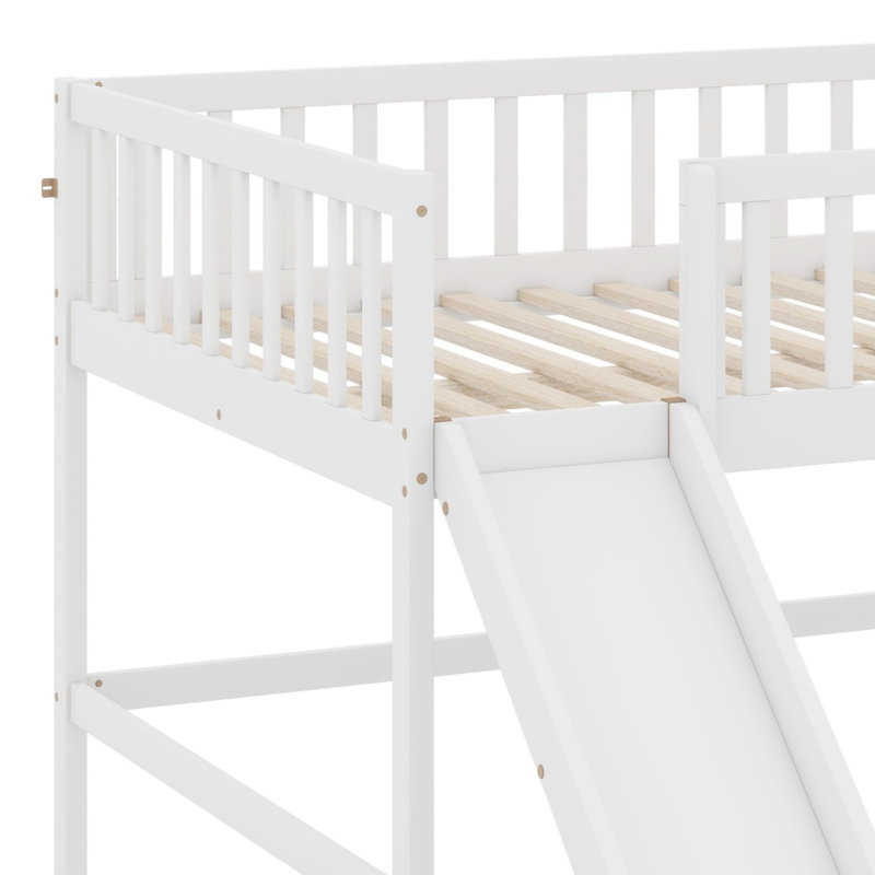 Lit mezzanine bas avec échelle et toboggan, blanc