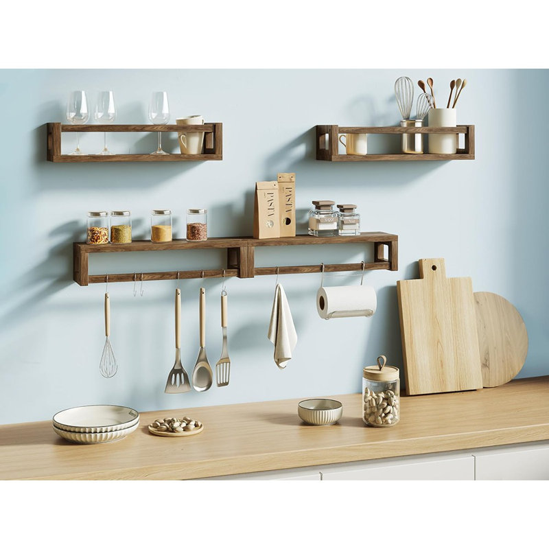 Thick Floating Wall Shelves, Dark Walnut Wood Wall-Mounted Storage Shelves For Books, Toys & Decor