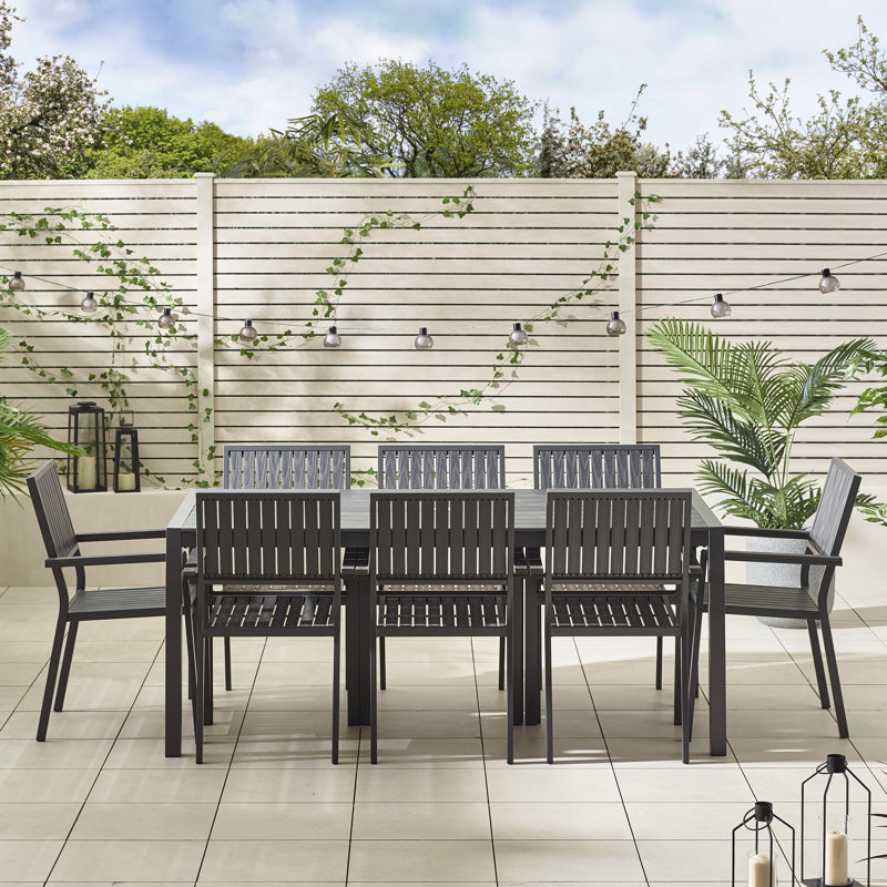 Arundell Outdoor 8 Seat Dining Table & Chairs Set for Modern Minimalist Garden Patio (Cover Included), Grey