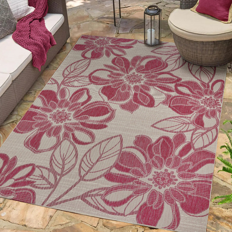 Tropea Arda All-Weather Flatweave Indoor/Outdoor Area Rug, Fuchsia Pink Bold Floral – Patio, Deck, Porch & Poolside