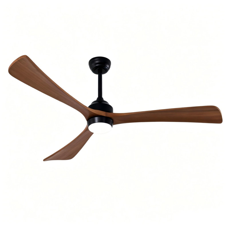 Ventilateur de plafond de 62 po à 3 pales en bois massif avec lumière et télécommande, Noir mat, 62 po de largeur, Red Wood