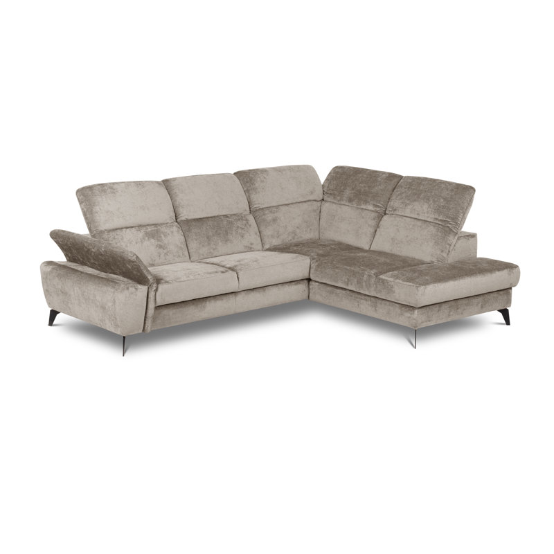 Bellagio Fabric Corner Sofa with Pull-Out Bed, Storage, Adjustable Headrests and Armrest, Beige, Right Hand Facing