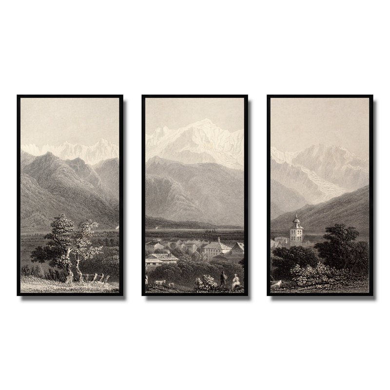 Ensemble de 3 impressions monochromes sur toile Mont Blanc, Noir, H 20 po x l 36 po x P 1 po