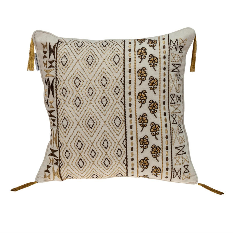 Marjoram Transitional Beige Throw Pillow
