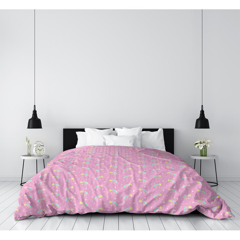 Housse de couette Katelyn Elizabeth, Housse de couette pour très grand lit, Rose / bleu ciel / jaune, Polyester brossé