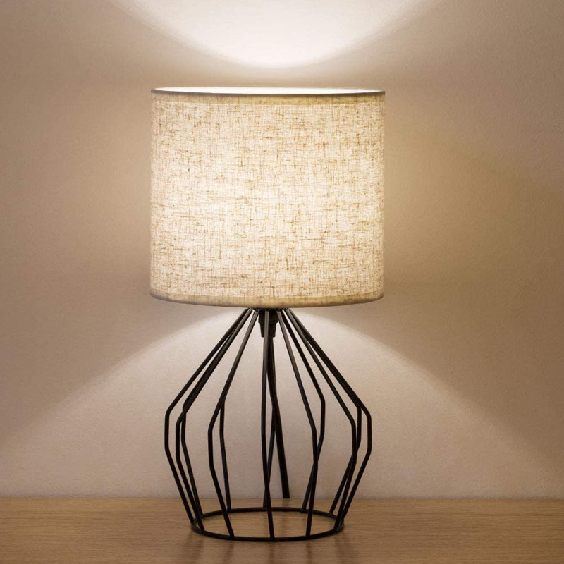 Hakun Metal Table Lamp, Black, Linen