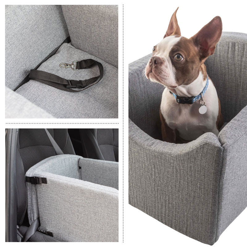 Gray Soft Sided Pet Car Seat with Safety Tether