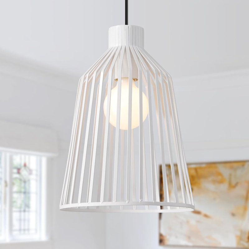 1 - Light Matte Black Caged Pendant, White