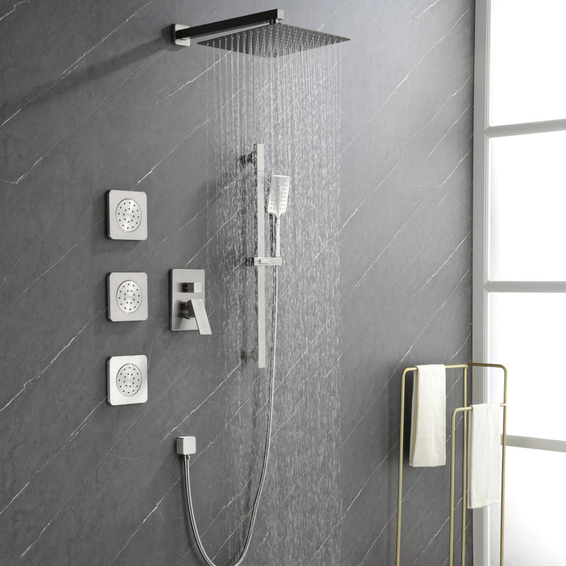 Complete Shower System with Bodysprays, Brushed Nickel