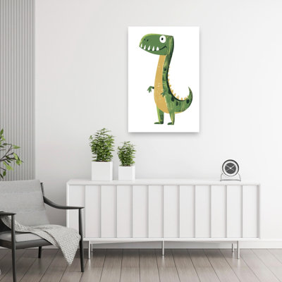 Happy Green Dinosaur Playful Contemporary Animal Wall Art Print 1 Piece Wrapped Canvas Wall Art
