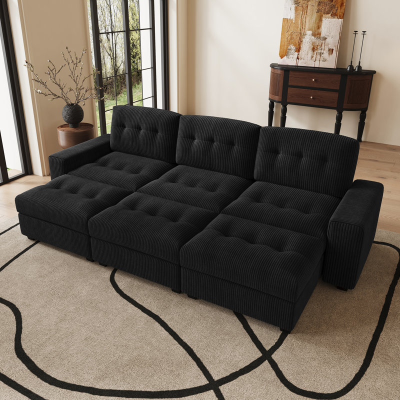 Canapé modulaire Corduroy, Velours côtelé noir
