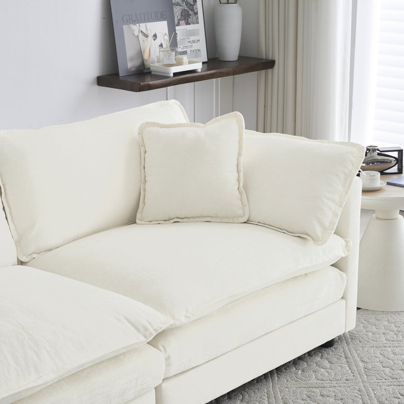 Canapé modulaire - 3 blanc avec chenille respirante et mousse moderne pour la qualité du salon