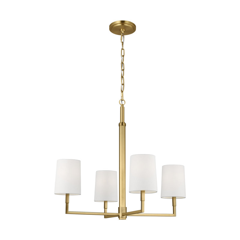 Thomas O'Brien Coughlin 4 Light Dining Room Chandelier With White Linen Shade, 23.5" H x 27" W x 27" D, Burnished Brass