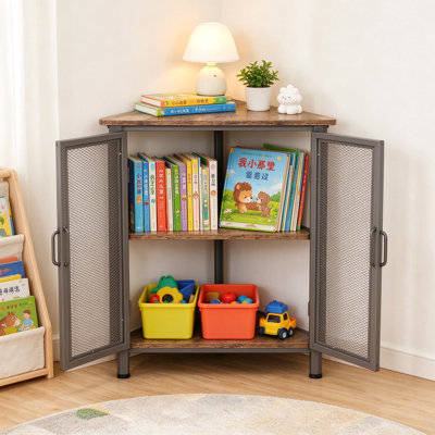 Armoire d'angle avec porte de protection, organisateur de présentoir industriel à 3 niveaux, support de rangement en métal pour petits espaces, salon, cuisine, salle de bain