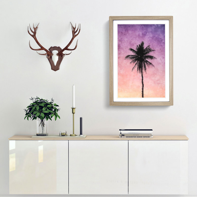 Summer Palm Tree - Framed Print, 87cm H x 62cm W x 2cm D, Oak Framed