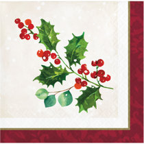 RockFlowerPaper Kitchen Tea Towel Christmas Holly Red Green 100