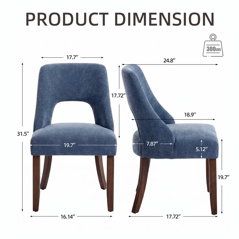 Chaise de salle à manger rembourrée à dossier en bois massif (ensemble de 2), Marine, Navy