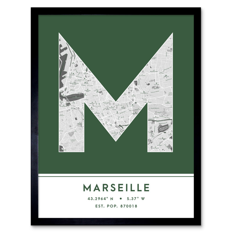 Marseille France City Map by Wee Blue Coo - Single Picture Frame Typography