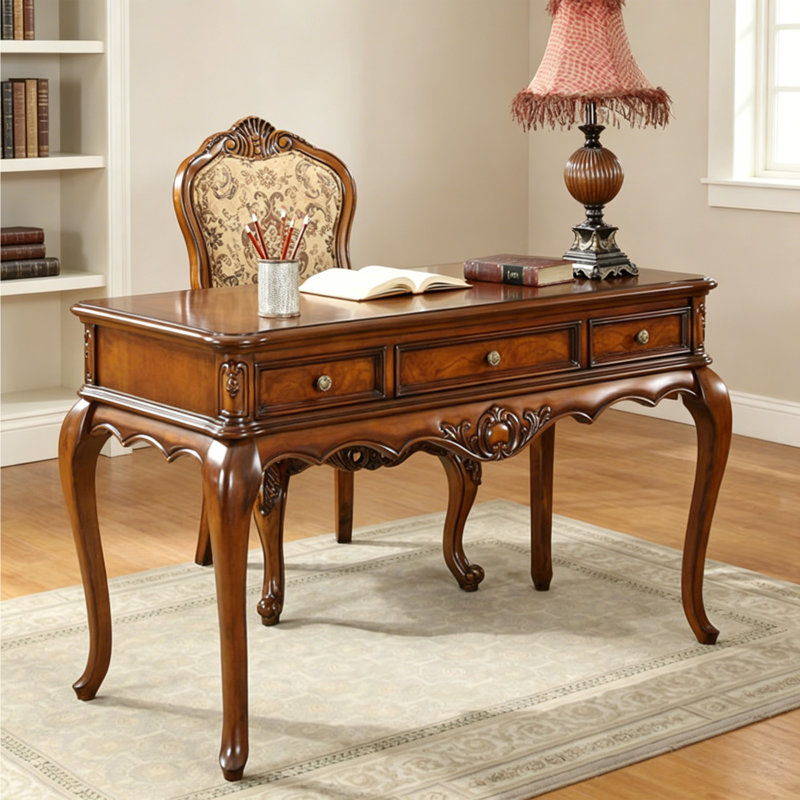 Simple Rectangular Brown Solid Wood Writing Desk, 30.7" H x 55.11" W x 23.62" D