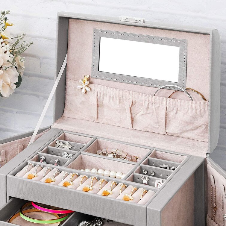 Double Layer Jewelry Box S/L PU Leather Jewellery Organizer Box Lockable  Earring Ring Necklaces Double Tray