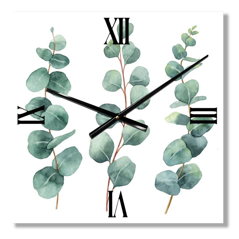 Horloge murale jeunes feuilles d'eucalyptus et branches I, Grand