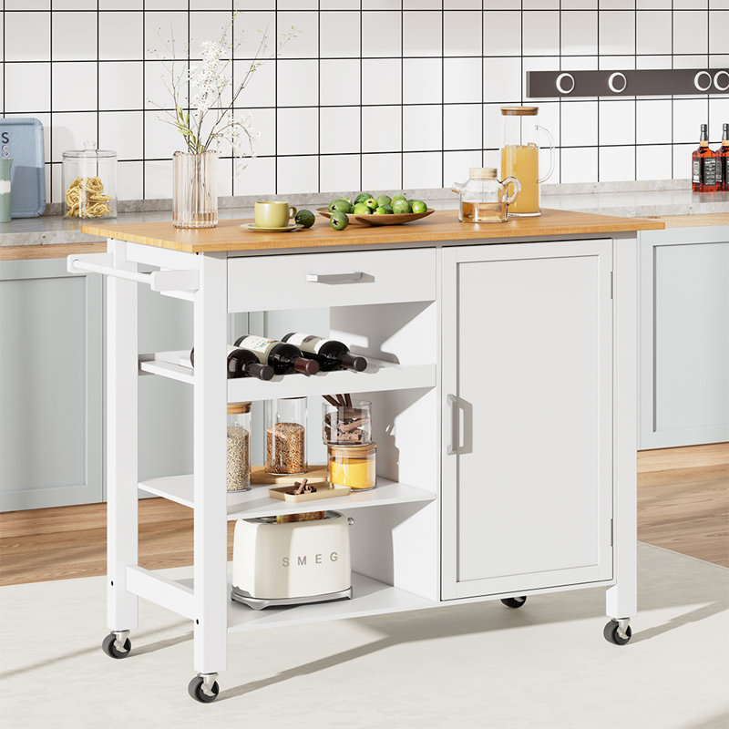 Heiss 111cm W Kitchen Island and with Locking Wheels