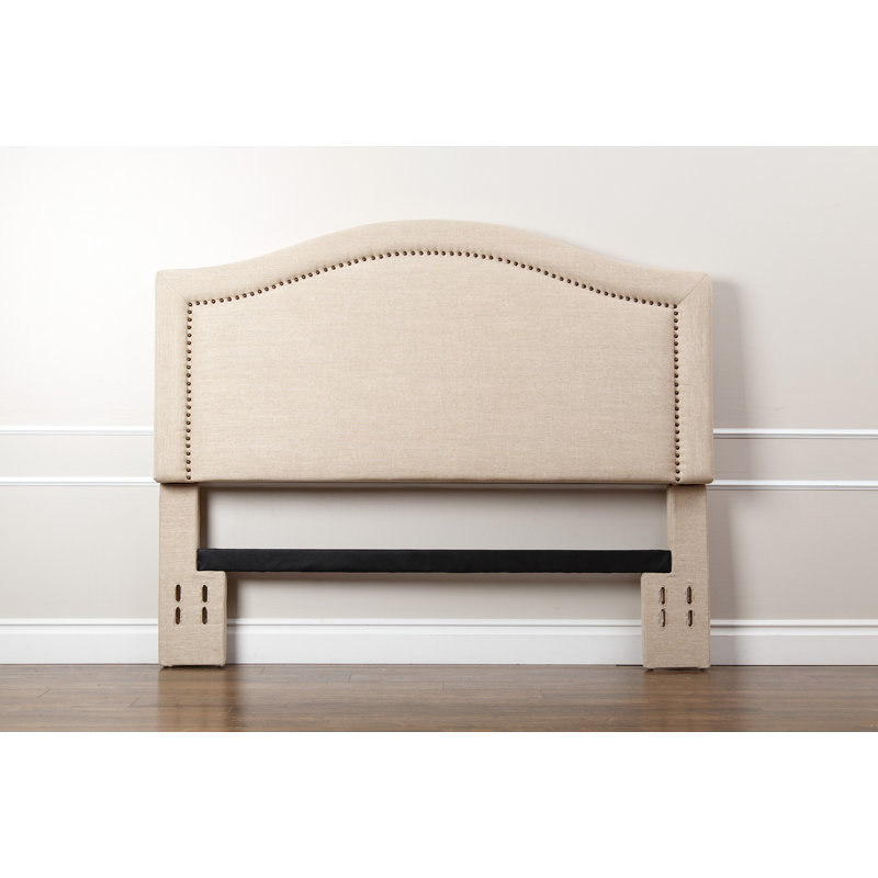 Goshorn Upholstered Faux Leather Panel Headboard, Full/Queen, Light Khaki Linen