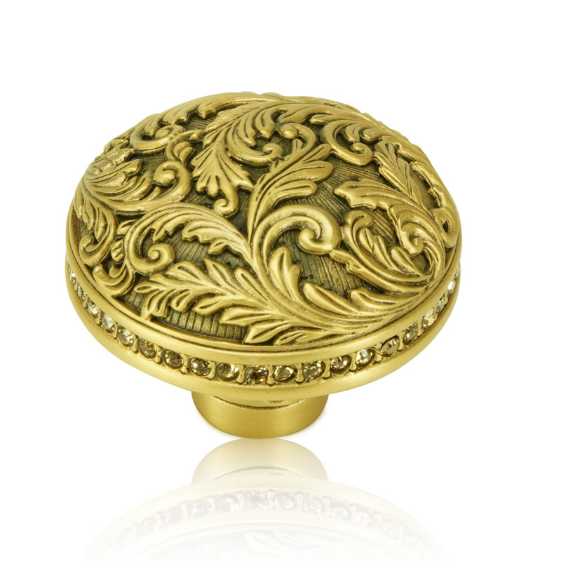 GLENDALE COURT KNOB; LT. COLORADO TOPAZ CRYSTAL MUSEUM GOLD FINISH, Museum Gold