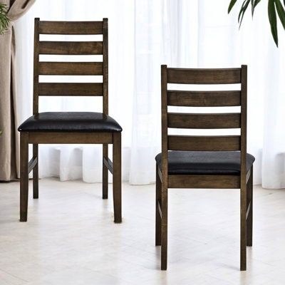 Of 2 Brown Side Chairs In Contemporary Style, Synthetic Leather & Walnut, Padded Cushion, Solid Rubber Wood, 220Lbs Capacity, 20In Depth 2, Brown, Chairs, Leather, Capacity