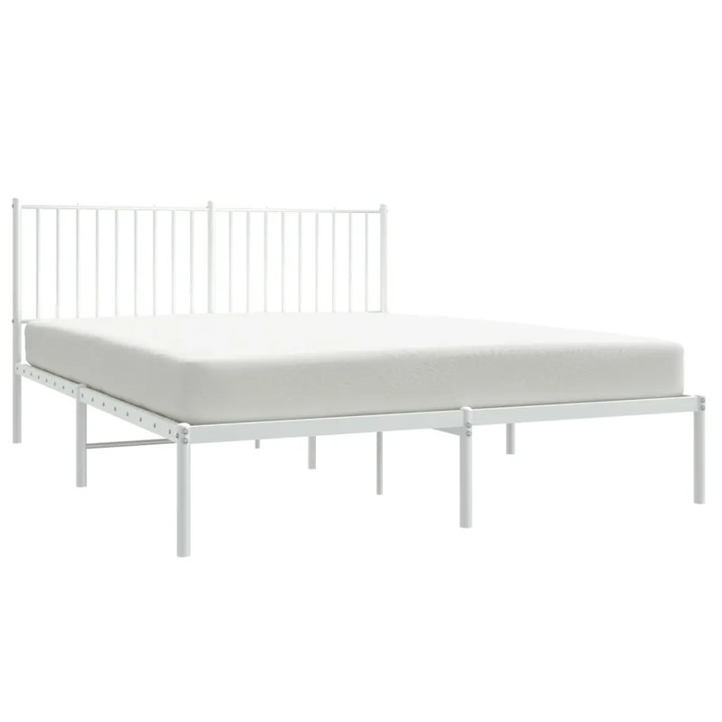 Metal Bed Frame with Headboard White, European Kingsize (160 x 200cm)