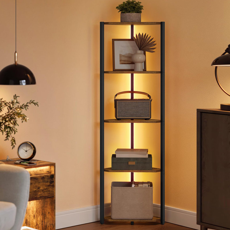 Davonna 146.6cm H x 48cm W Metal Corner Bookcase, Black/Natural