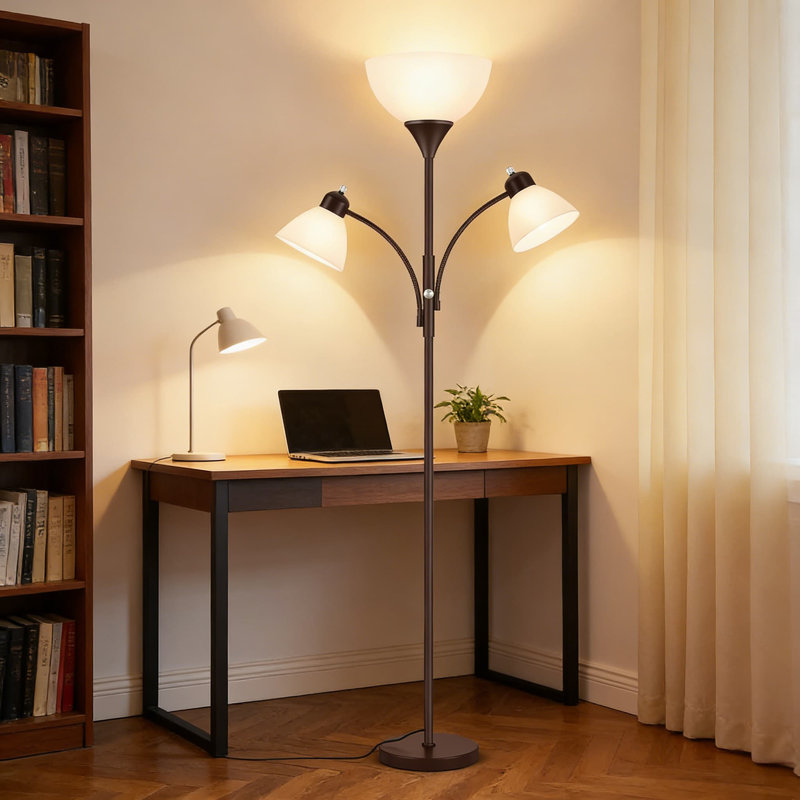 Lampe torchère à intensité variable avec deux lampes de lecture, lampe sur pied de 72 pouces avec 3 ampoules incluses pour le salon, la chambre à coucher ou le bureau