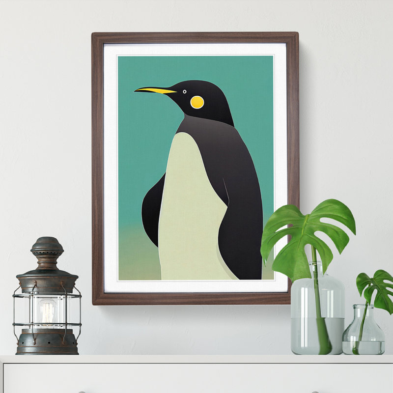 Profile Of A Penguin No.2 - Wrapped Canvas Print, Walnut Framed, 60cm H x 40cm W x 3cm D